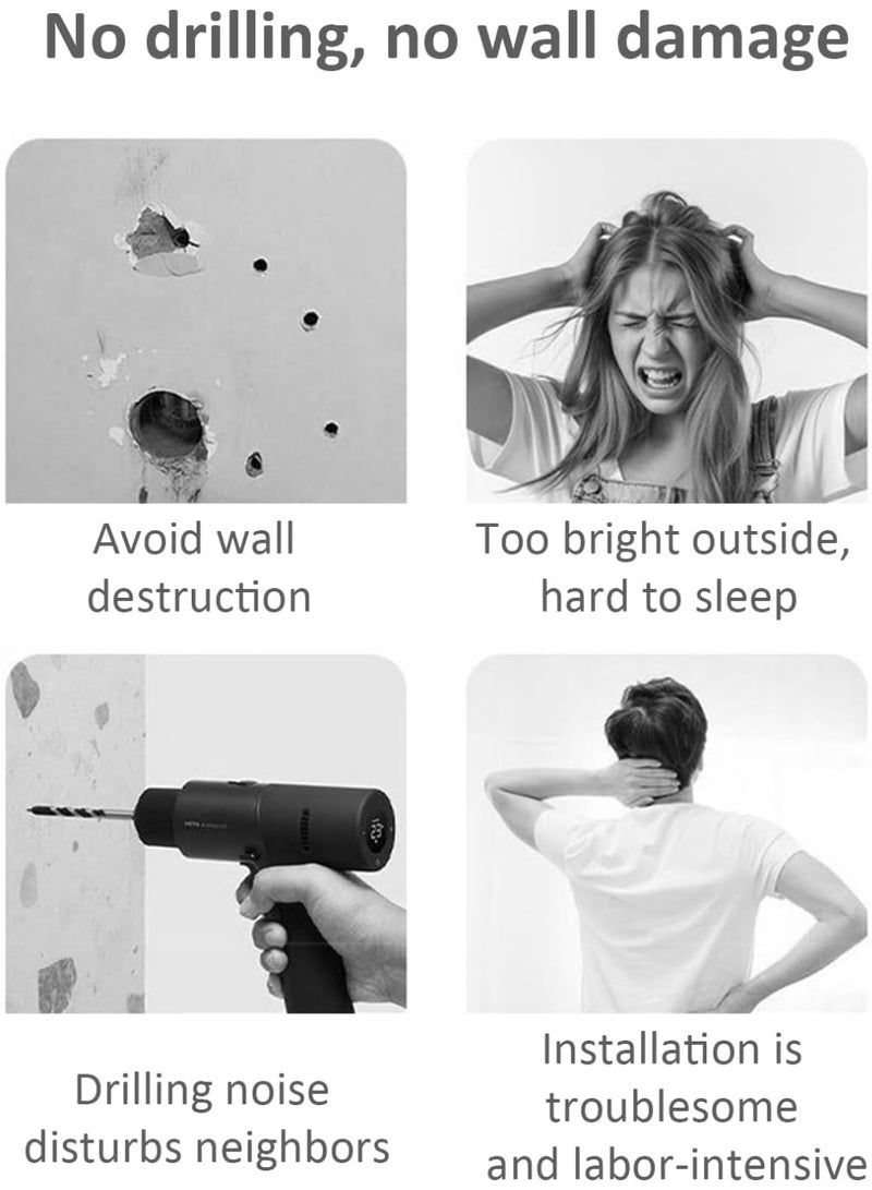 أجريون ستائر فيلكرو مع ستائر شفافة، ستائر بدون حفر، 100% عازلة للضوء، لوح واحد، تناسب نوافذ بعرض 75-100 سم (بيج عرض 150 × ارتفاع 200 سم) - Image 4